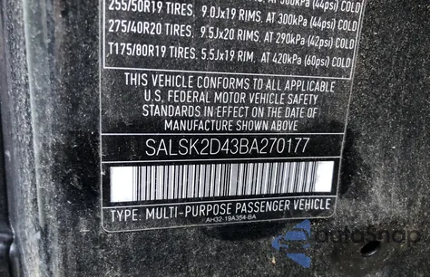 2011 Land Rover Range Rover Sport Hse из США, поврежденный, VIN SALSK2D43BA270177